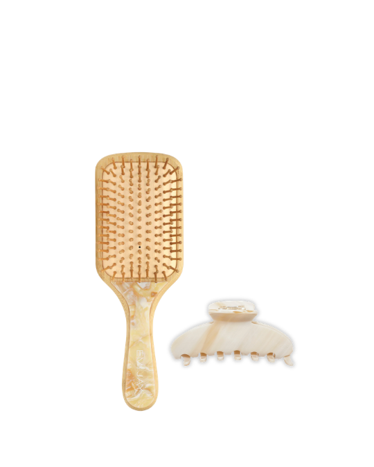 Emi Jay Bamboo Paddle Brush in Chantilly x Big Effing Clip in Buttercream